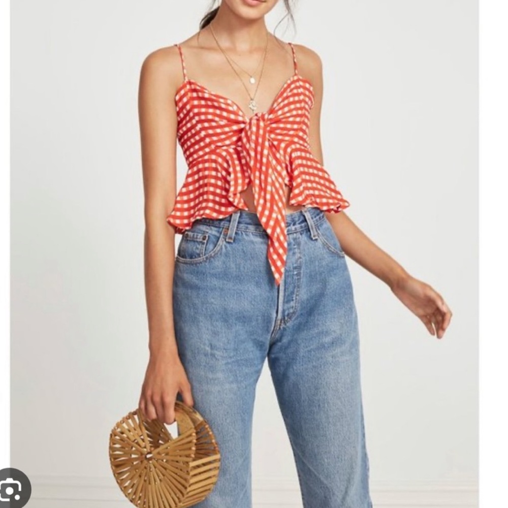 Faithful the Brand red and white gingham top with tassels